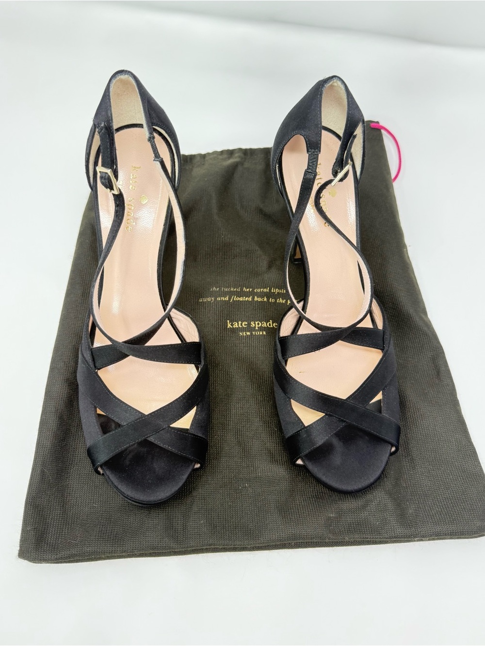Kate Spade Fensano Black Satin Crisscross Ankle-Strap Heels Size 9B